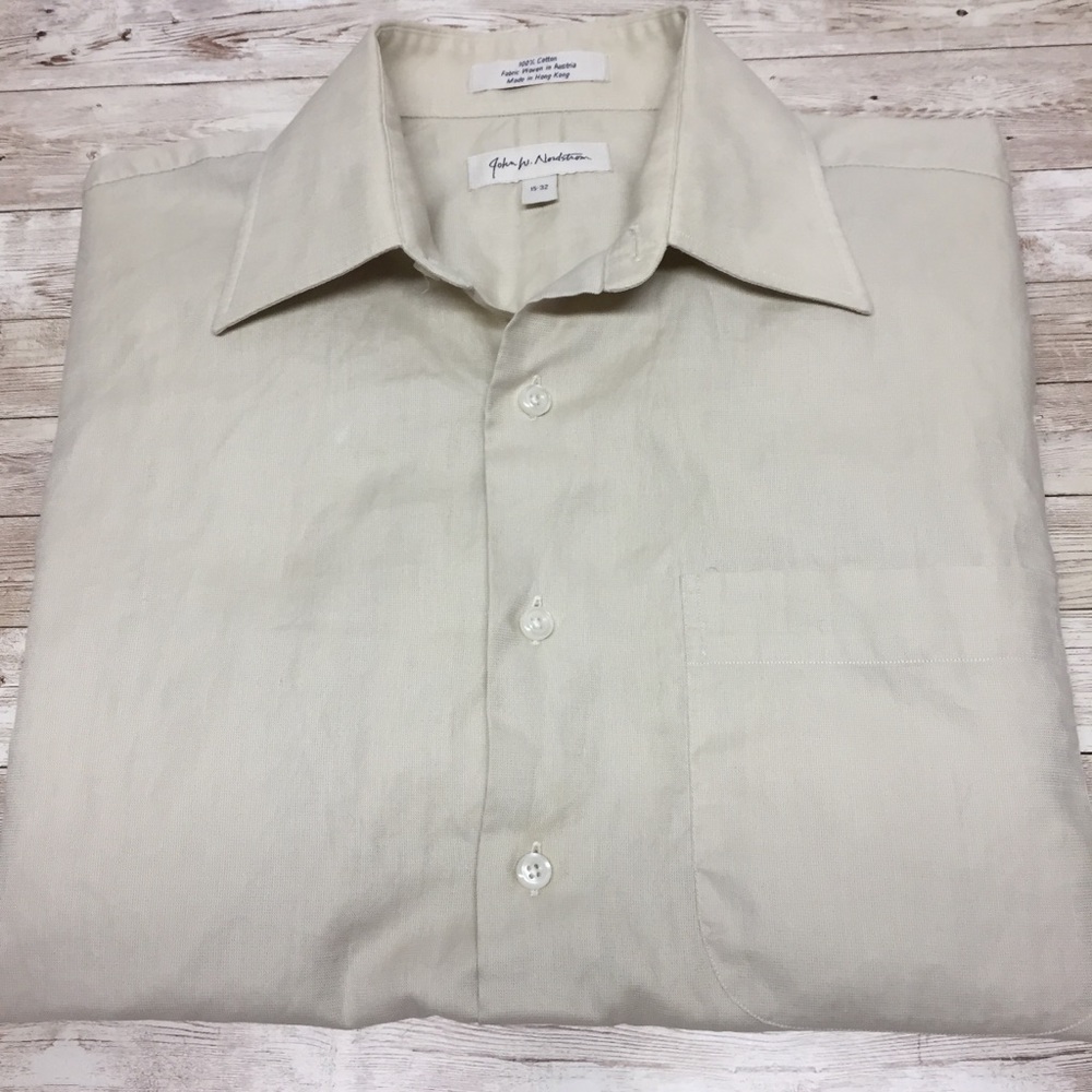 John W Nordstrom Short Sleeve Cream Shirt 15 - 32